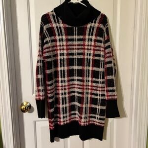 SO Black and Red Plaid Turtleneck Sweater
